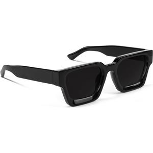 Trendy Square Sunglasses for Men Women Fashion Thick Rectangle Sun Glasses UV Protection Shades Designer Style (Black)