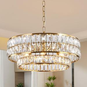 6-Light Gold Crystal Chandelier,20'' Semi Flush Mount Ceiling Light