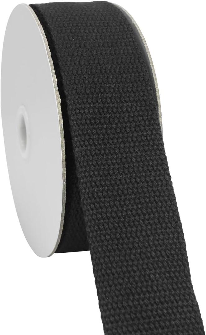 1 1/2 inch 30ft Black Heavy Cotton Webbing Strap Wide Flat Weave Webbing Strap for Cloth Tote Bag, Pet Collars, DIY Projects, Crafts, Outdoor Accessories