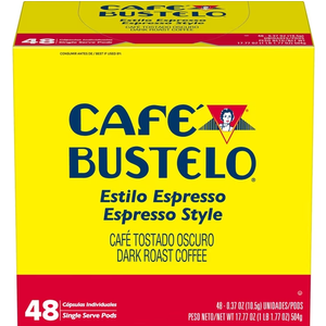 Cafe Bustelo Espresso Style, Dark Roast Coffee, Single Serve Pods, 48 Count EXP: 05/31/2027