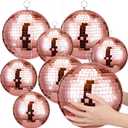 8 Pack Rose Gold Disco Balls 8/6/4 Inch 70s Disco Balls Hanging Ornaments with Rings for Dj Club Birthday Wedding Bachelorette Party Decoration