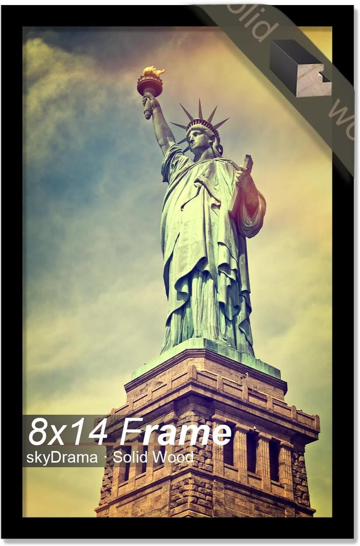 100% Solid Wood 8x14 Picture Frame, Black Frame for 8 x 14 Inch Picture Poster Photo, Light Weight 8 by 14 HQ Matte Black Frame for Wall - 1 Pack/Black/8"x14"