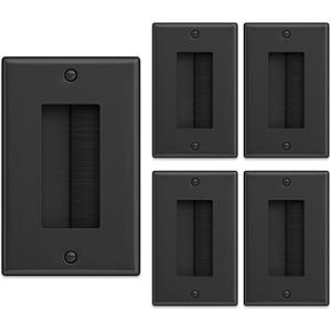 Iwillink Brush Wall Plate (5 Pack), Cable Pass Through Insert for Wires, Single Gang Cable Access Strap, Wall Socket for HDTV, Home Theater Systems - Black