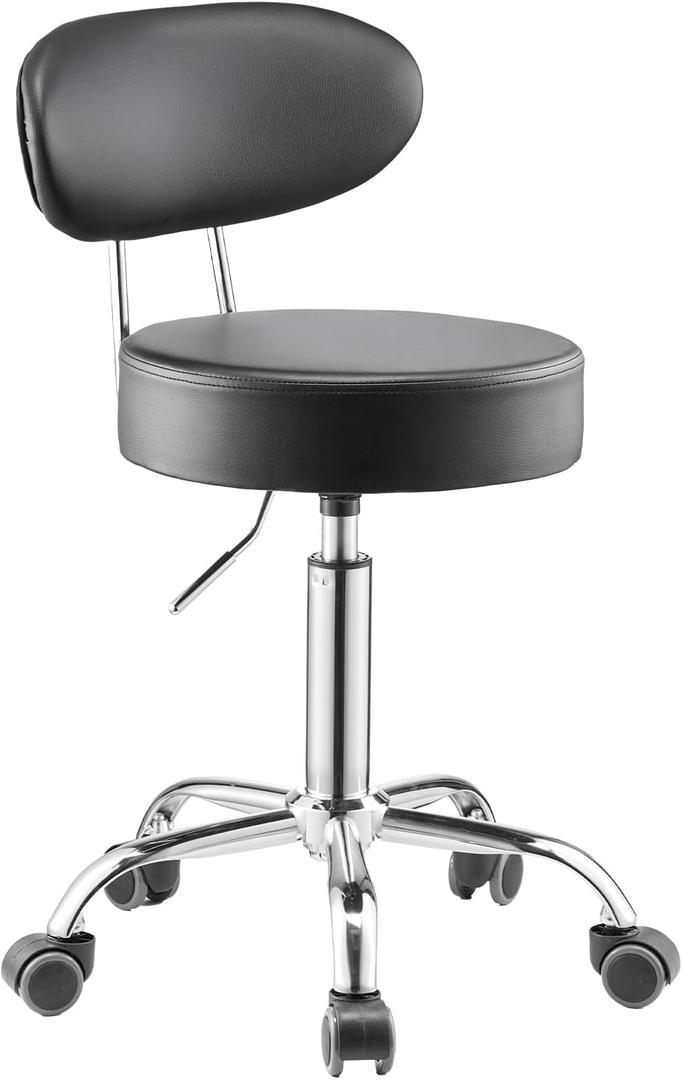 VEVOR Shop Stool with Backrest, Pneumatic Height Adjustable Garage Seat, 300 lbs Load, Roller Creeper Seat, 360 Swivel Padded Workshop Stool, Black