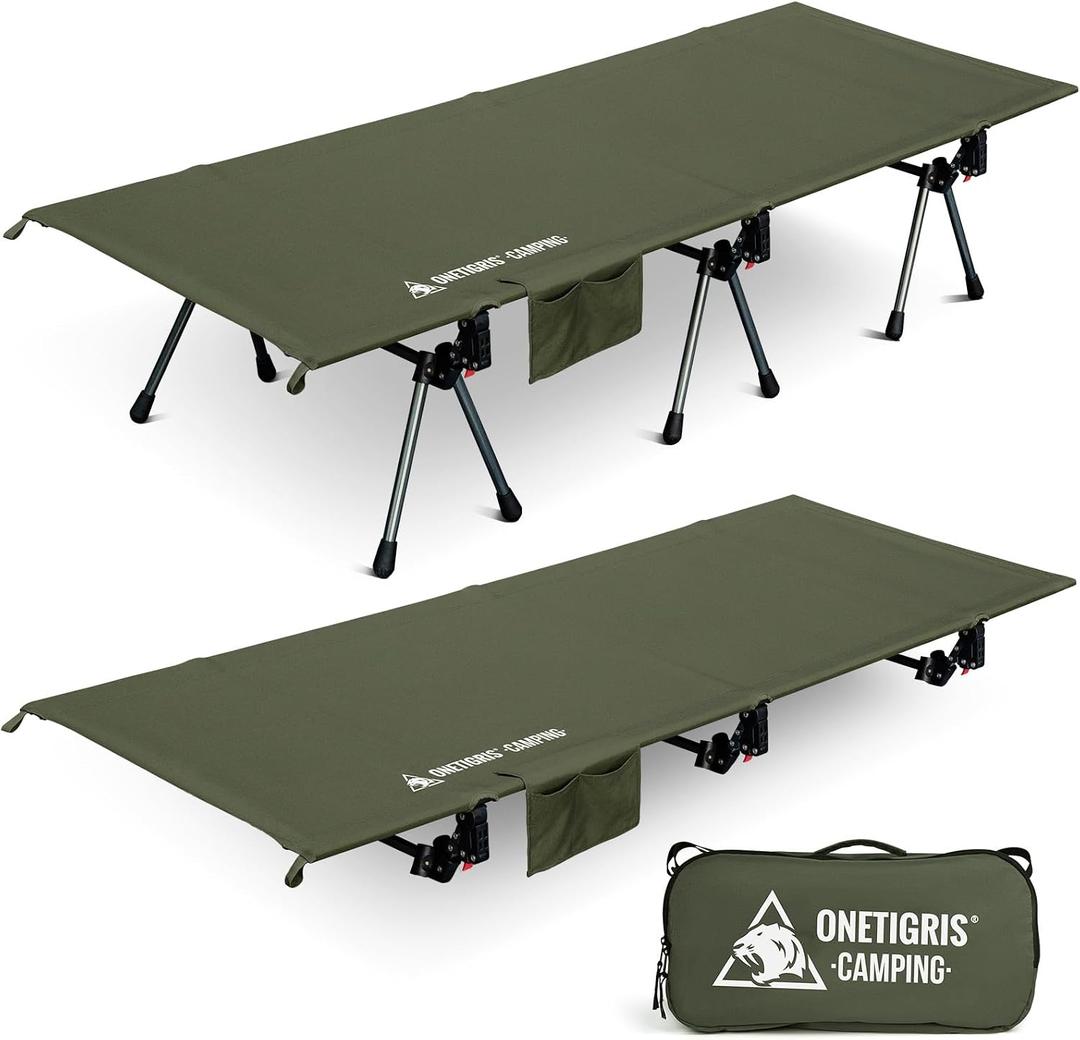 ONETIGRIS SUPRANUBIS Camping Cot, Height Adjustable with Cot Leg Extenders, Strong Support 330lbs, Lightweight Comfortable Folding Bed for Camping, Hiking, Travel, Truck, Beach, Office Nap, Large