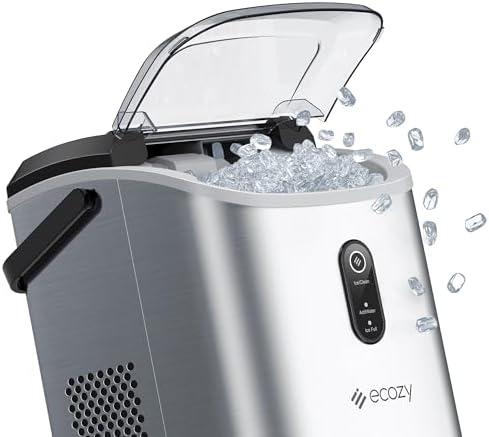 Ecozy Nugget Ice Maker Countertop with Handle, Pebble Ice in 5 Mins, 33 lbs Per Day, Self-Cleaning Ice Machine with Ice Bags and Scoop, Portable Ice Maker for Kitchen, Bar, Parties, Camping, RV : Appliances