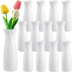 Hoolerry 12 Pcs White Flower Vases Bulk for Centerpieces Plastic White Bud Vase for Flowers Ceramic Look Flower Vase Decorative Tall Unbreakable Vase for Flowers Home Office Table(Elegant Style)