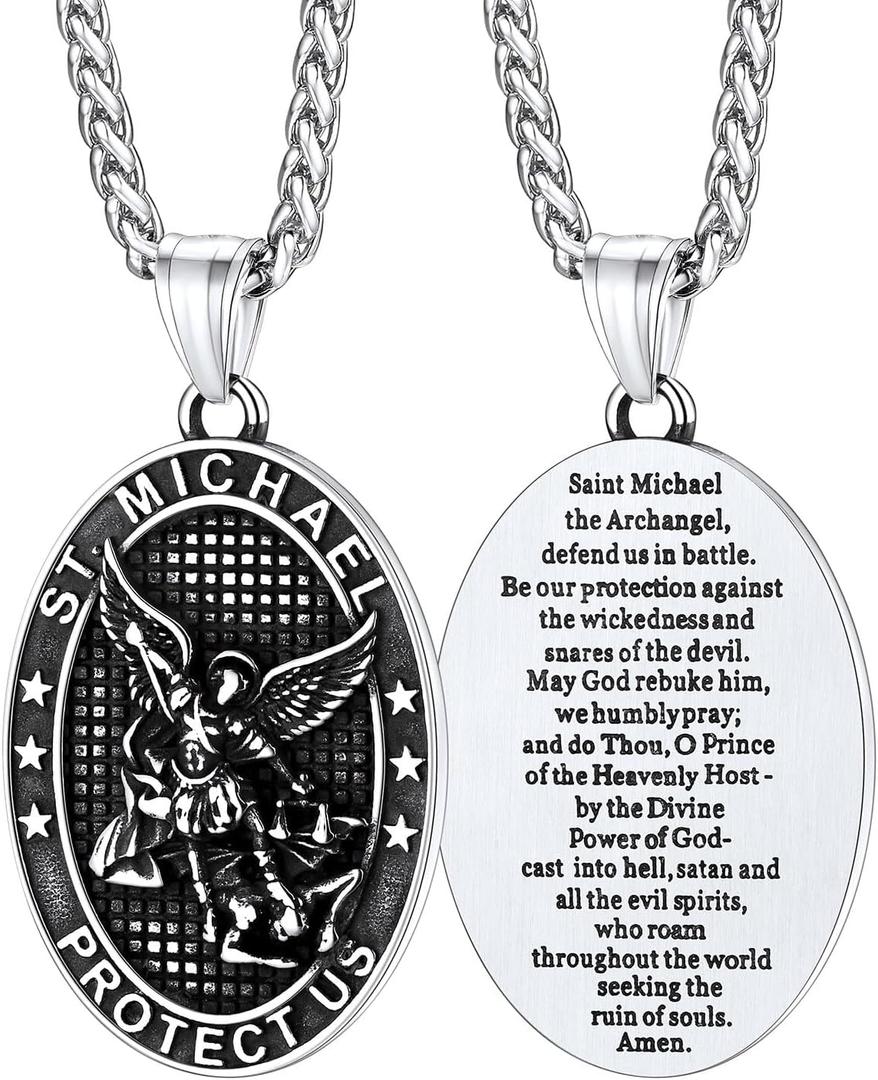FaithHeart Saint Michael Pendant Necklace for Men, with 22"+2" Wheat Chain