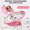 2 x FUYIHGL Mahjong Tiles Bag with Zipper - Pink Clear Carrying Pouch Storage Holder with Embroidery Lettering Case Only - American Mah Jongg Accessories and Gifts for Women Travel Party Game Night