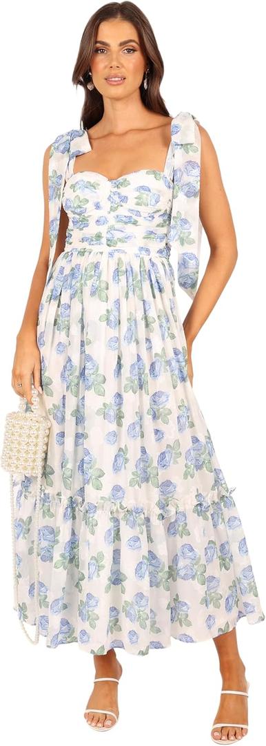 Petal & Pup Womens Floret Midi Dress (Medium, Blue)