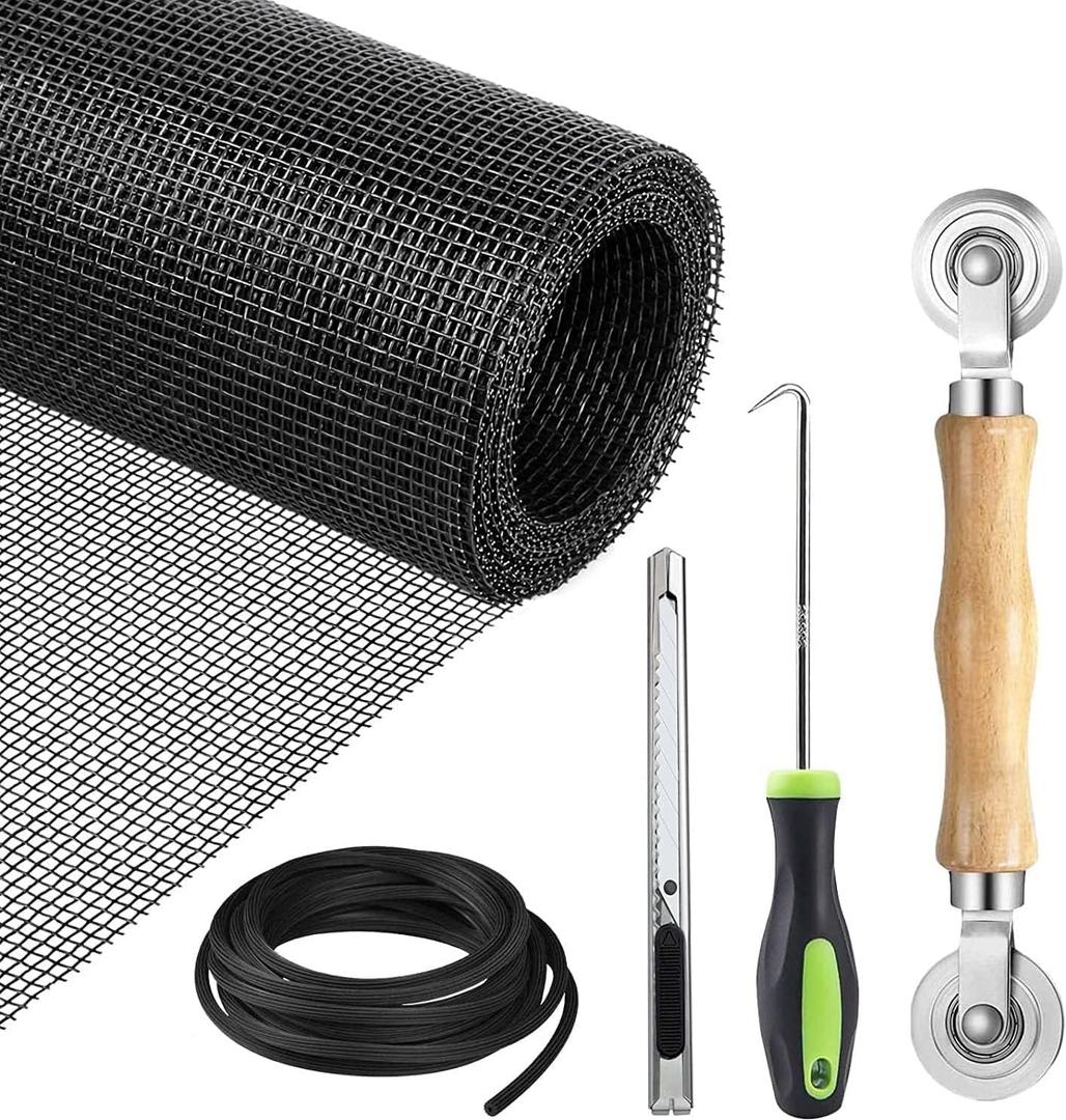 Window Screen Replacement Kit, 59"x106" Window Screen Mesh with 32Ft Spline/Rolling Tool/Hook/Cutter, 5-in-1 Window Screen Repair Kit for Window and Screen Door