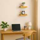 BGMG Small Wood Floating Shelves for Wall 8 inch Set of 2, Rustic Wooden Wall Mount Shelves for Living Room Bedroom Kitchen Farmhouse-8x6.7x1.25 inch- Gold Oak