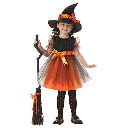 JIFRE Cute Children Halloween Orange Witch Costume for Girls, Toddler Infant Baby Halloween Costume Outfit Cosplay (Orange Small Witch, 2-3Y, 2-3T) 110