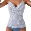 B2prity Women's Ruched Tankini Swimsuits V Neck Wrap Tie Back Two Pieces Bathing Suit Tummy Control Swimwear (Medium)