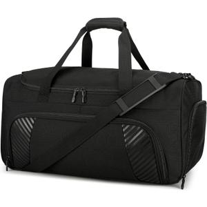 Urbanstand Gym Bag with Shoe Compartment - 50L Black Durable Large Duffle Bag for Travel, Weekender Carry On Duffel Bag for Men, Sports, Fitness & Workout