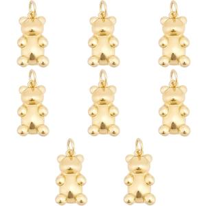 SUNNYCLUE 1 Box 8pcs Real 18K Gold Plated Teddy Bear Charms 3D Cartoon Cute Animal Bears Dangle Charm for Jewelry Making DIY Bracelet Necklace Earring Gift Women Adult Craft