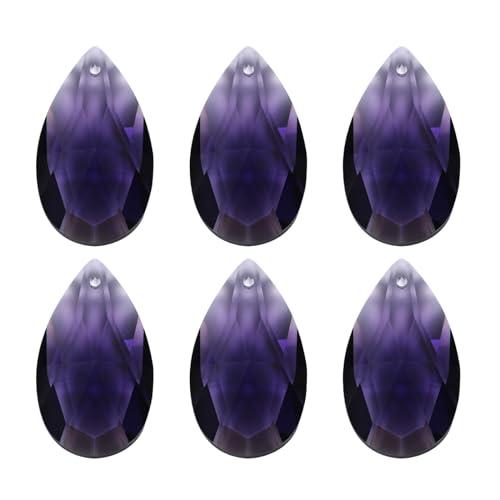 PATIKIL K9 Crystal Pendants Teardrop Beads, 6 Pack 38mm Chandelier Prisms Parts Hanging Beads DIY Lamp for Arts Crafts Decoration, Dark Purple
