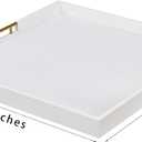 18×20 Inches White Faux Leather Coffee Serving Tray Decorative Ottoman Trays with Gold Metal Handles Decor for Living Room Rectangle Large Bed Breakfast Organizer for All Occasions Multipurpose Using