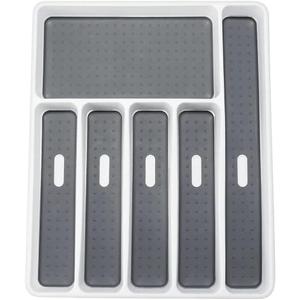 Large Silverware Tray - White, Kitchen Cutlery Tray Drawer Organizers 6-Compartments| Kitchen Drawer Organizer | Soft-Grip Lining and Non-Slip Rubber Feet | BPA-Free