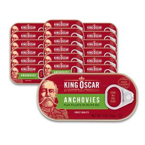 King Oscar Anchovies Fillets in Olive Oil, 2 Ounce Cans (Pack of 18), Wild Caught Canned Anchovies (EXP 12/07/26)