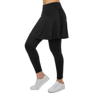 Xioker Women Skirted Leggings with Pockets, Tennis Skorts Skirts with Leggings Yoga Skorts Capris(Black Full Length XL)