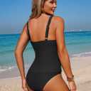 ZAFUL Tankini Swimsuit for Women 2026 Modest Bathing Suits Two Piece Ruffle V Neck Ladies Swimwear (Black, L)