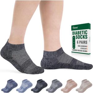 Bulinlulu Diabetic Socks for Men Women,6 Pairs Low Cut Non Binding Diabetic Socks,Ankle Seamless Socks for Men 6-9 9-12, Large, Navy/Pale Blue/Navy Blue/Offwhite/Tan/Khaki
