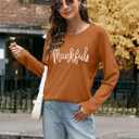 Thanksgiving Shirts for Women: Thankful Letter Printed Long Sleeve Shirt Thankful Greatful Blessed Shirts Fall Pumpkin Tops (XL)