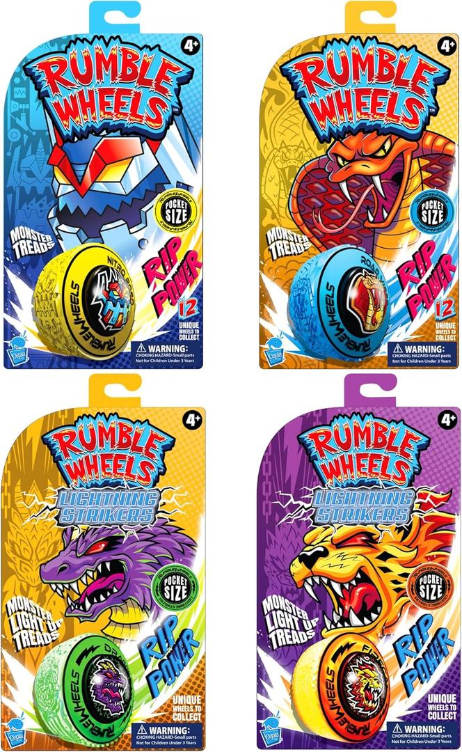 Rumble Wheels Rip Cord Racing Combo 4-Pack Battle Launch Power with Light-Up Spinning Wheels, Pull String Ripcord Racers, High-Speed Boys Racing Toy for Kids Ages 48