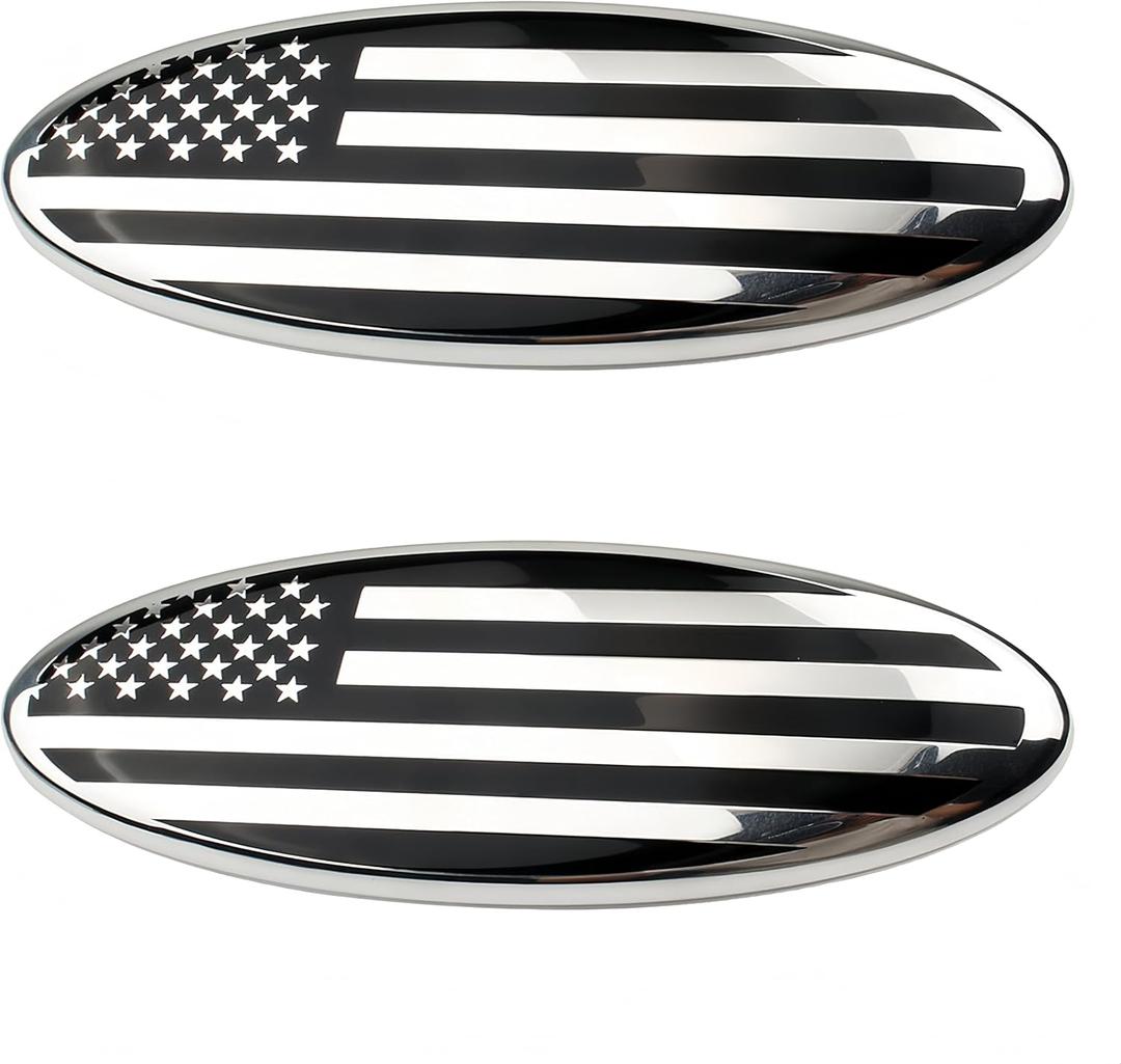 2 Pack Compatible for 2004-2014 F150 Front Grille Rear Tailgate Emblem, 9" Black Oval American Flag Emblem Fits 11-14 Edge, 11-16 Explorer, 06-11 Ranger, 07-14 Expedition