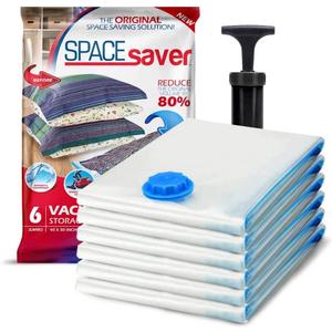 Spacesaver Premium Vacuum Storage Bags. 80% More Storage! Hand-Pump for Travel! Double-Zip Seal and Triple Seal Turbo-Valve for Max Space Saving! (Jumbo 6 Pack)