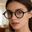 Onrtry Fashion Small Round Blue Light Blocking Glasses for Women Men Metal Frame Eyewear Glasses(Black)