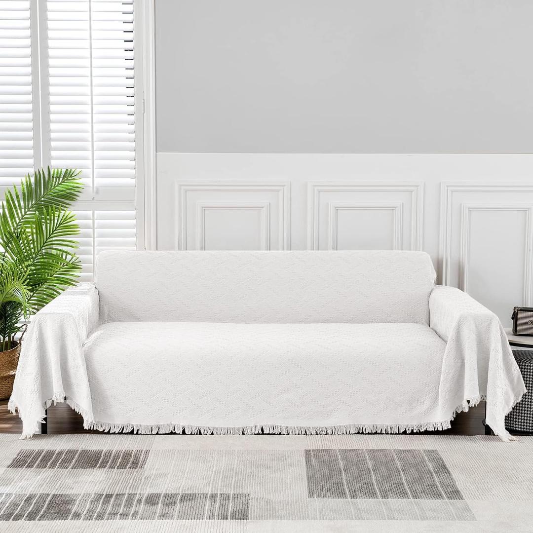 MEETSKY Oversized White Couch Cover Sofa Cover for 3 Cushion Couch Extra Long Sofa Covers Washable for Living Room Sectional Sofa Couch Covers for Dogs Couch Protector (XXX-Large:91" x 150", White)