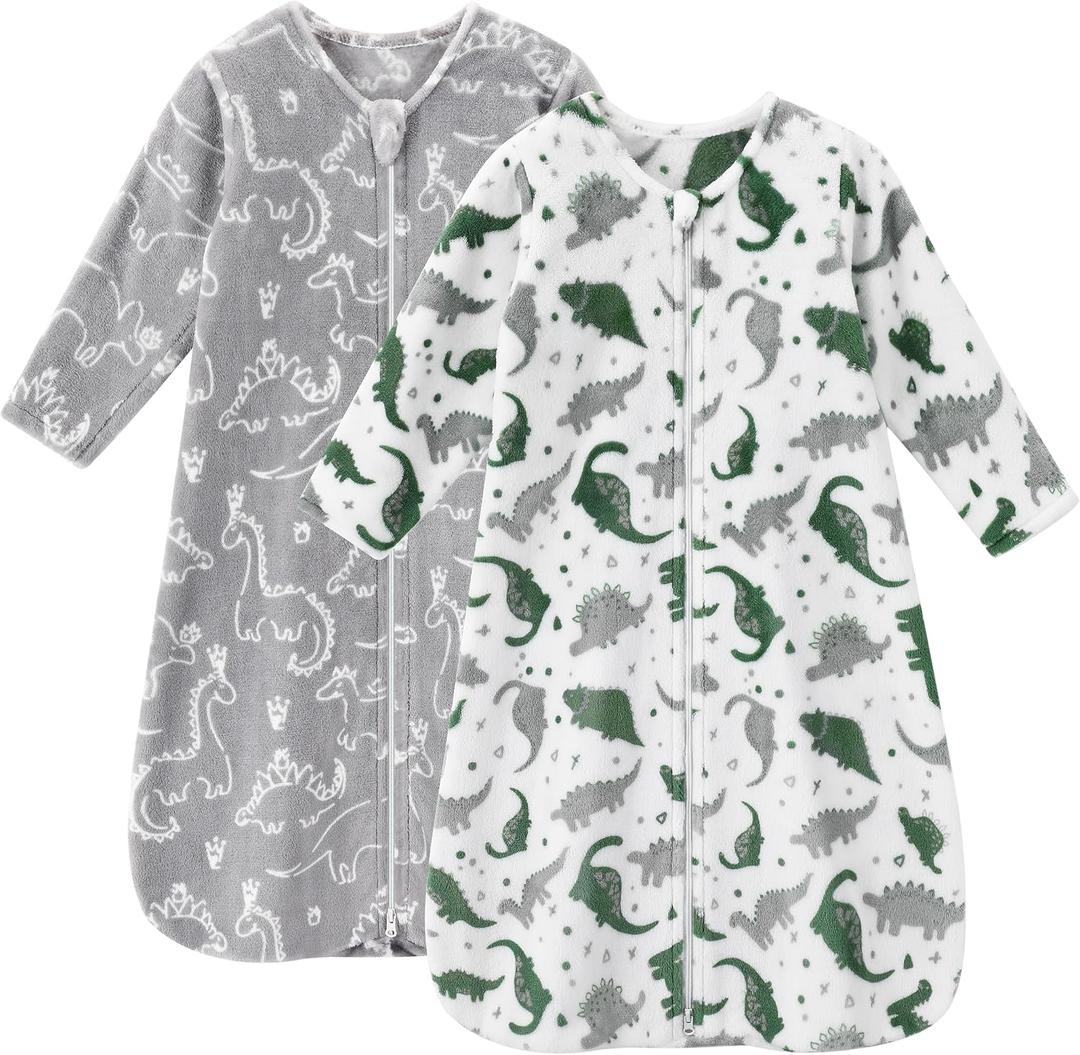 Fleece Baby Sleep Sack 18-24 Months Long Sleeve 2.0 Tog Baby Wearable Blanket with 2-Way Zipper Warm Sleeping Sack for Toddler Infant - XLarge Grey White Dinosaur