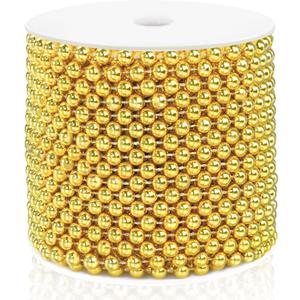 Craft String Pearls 6MM Pearl Bead, 66 Feet Gold Faux Pearl Garland Spool Roll Strand Wedding Party Decoration, Christmas Tree Decorations (0.24 in 66 ft)