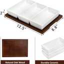Elsjoy 3-Section Serving Tray, Wood Divided Serving Dish with Ceramic Bowls, 3-Compartment Food Platter Dipping Tray for Appetizer, Fruits, Bread