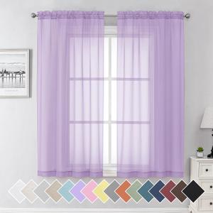 Aiyufeng Light Purple Sheer Curtain Panels Pair Sold 63 Inch Length, Light Filtering Window Curtain Drapes Treatment for Kitchen, Bedroom/Children Room, Voile Top Dual Rod Pocket, 2 Pack of 42 x 63", 40"W x 63"L