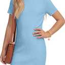 LessonZoo Girl's Short Sleeve Dress Ribbed Crewneck Bodycon Mini Pencil Dress Teen Party Dance Summer Slim Fit Clothes(Light Blue,9-10 Years)