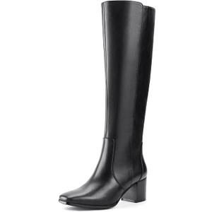 Shoe'N Tale Women's Knee High Boots Square Toe Mid Chunky Block Heeled Tall Boots Side Zipper(8,Black), 40