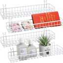 Blulu 4 Pcs 15.75 x 3.94 x 1.97 Inch Metal Grid Wall Baskets with Hooks Grid Wall Shelves Hanging Wire Basket Multi Function Storage Organizer for Kitchen Organizing Display (White)