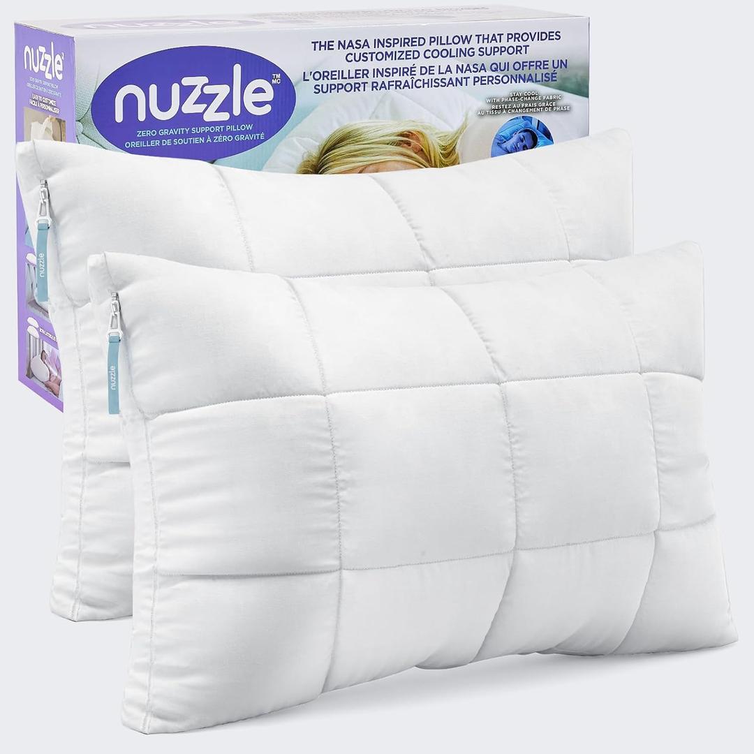 Nuzzle Pillows Standard Size Set of 2 Cooling Adjustable Pillows for Side Sleepers, Luxury Hotel Collection Bed Pillows  Best Adjust Height Soft Firm Pillows for Back, Stomach and Side Sleepers (White)