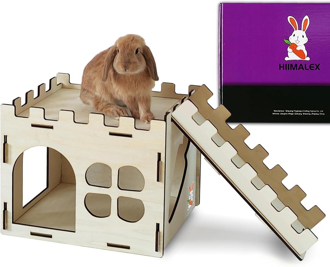 HIIMALEX Extra Large Sturdy Bunny Castle Hideout for Indoor Rabbits Play House with Stairs Round Edges Detachable Habitats for Rabbit Guinea Pig Chinchilla Hedgehog