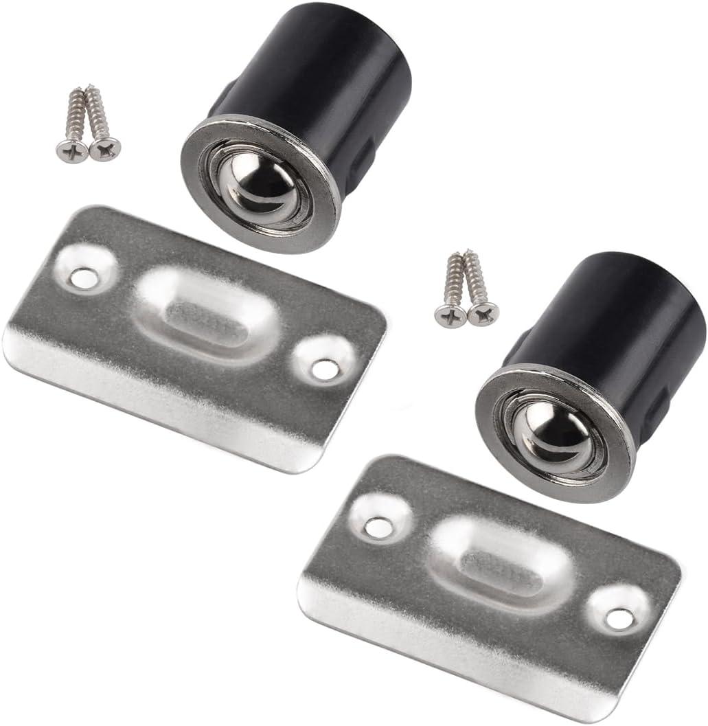 HOMOTEK 2 Pack Drive in Ball Catch with Strike Plate for Closet Doors, Satin Nickel, 13/ 16" x 1-1/ 8", Die-cast, Adjustable Tension Ball