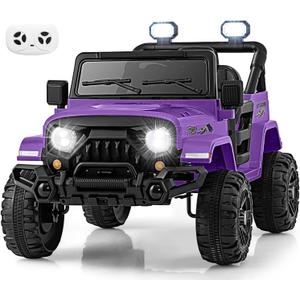 OLAKIDS Ride on Truck, 12V Battery Powered Electric Vehicle for Kids with Remote Control, Bluetooth, Power Display, LED Lights, Music Player, Ride on Toy for 3+ Boys Girls (Purple)