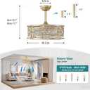 KAISITE Farmhouse Fandelier Ceiling Fan with Lights 19 Inch Gold Rustic Vintage Crystal Ceiling Fan Antique Fandelier Semi Flush Mount Bladeless Chandelier Fan for Bedroom Living Room Dining Room, Large