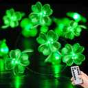 BOHON St Patricks Day Decorations Shamrocks String Lights Battery Operated with Remote 10 ft 40 LEDs Lucky Clover Green Lights for Bedroom Party Feast of Saint St. Patrick's Day Decoration
