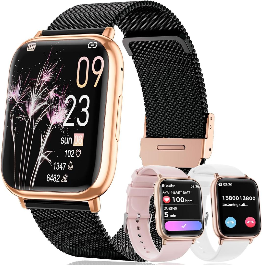 Smartwatch for Women, 1.83 Fitness Watch with Blood Pressure, Calls/Messages, Female Cycle Tracking, Heart Rate & Sleep Monitor, IP68 Waterproof for Android & iPhone (Black Gold)