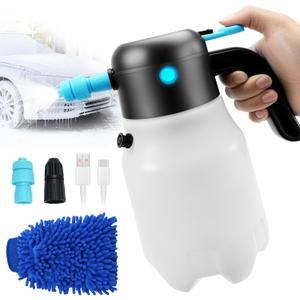 Electric Foam Sprayer Car Wash, 60PSI Foam Sprayer Auto Pressurized with 2 Nozzles(Foam/Water Stream), Built-in 7.4V Pump, 2x2000mAh Battery, for Car Wash, Window Cleaning, Garden&Home Use-68oz/2L