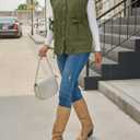 Cicy Bell Womens Puffer Quilted Vest Lightweight Stand Collar Cap Sleeve Jackets Button Down Padded Gilet Winter Outerwear (Green)