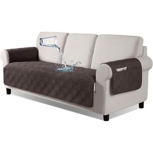 TAOCOCO Waterproof Sofa Covers for Dogs with Non Slip Backing, Sofa Seat Covers with Side Pocket for 3 Cushion Couch Washable Pet Couch Cover Protector Sofa Slipcovers for Kids(Sofa Plus, Chocolate)